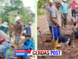 PEMERINTAH KAMPUNG JAYA TINGGI LAKSANAKAN GOTONG ROYONG PERBAIKI GORONG-GORONG JALAN KABUPATEN